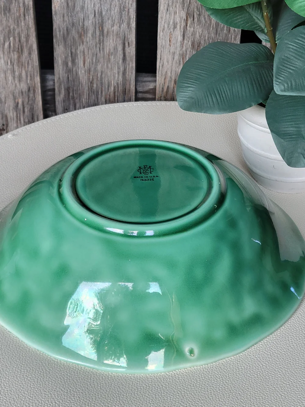 Mount Clemens Green Petal Ceramic Serving Bowl 1930's